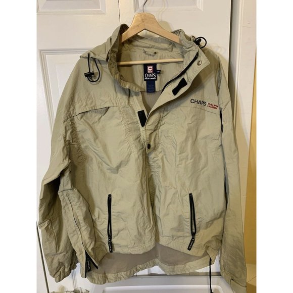Vtg 90’s Chaps Ralph Lauren Mens Sz L 1/2 Zip Pullover Coat Sailing Jacket Tan - Picture 7 of 10